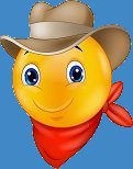 A smiley face wearing a cowboy hat and bandana.