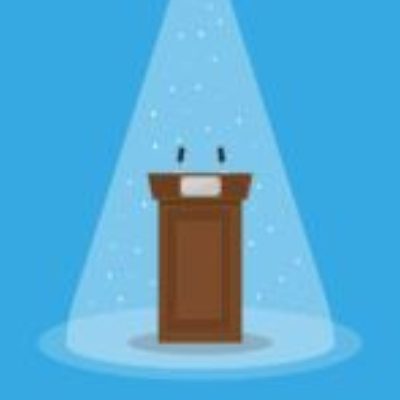 A cartoon of a podium with two speakers on it.