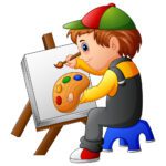 A boy is painting on an easel