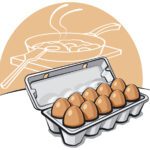 A drawing of an egg carton with eggs in it.
