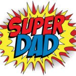 A super dad sticker with the words " super dad ".