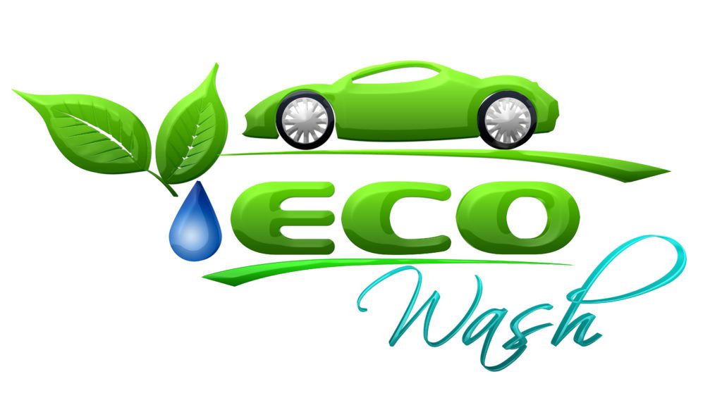A green car with the words " eco wash ".