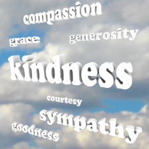 A word cloud of the words kindness, compassion and sympathy.