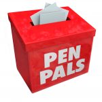 A red box with the words pen pals written on it.