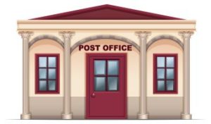 Illustration of a post office on a white background