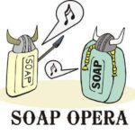 A cartoon of two soap opera bags with horns on them.