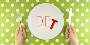 A plate with the word diet written on it