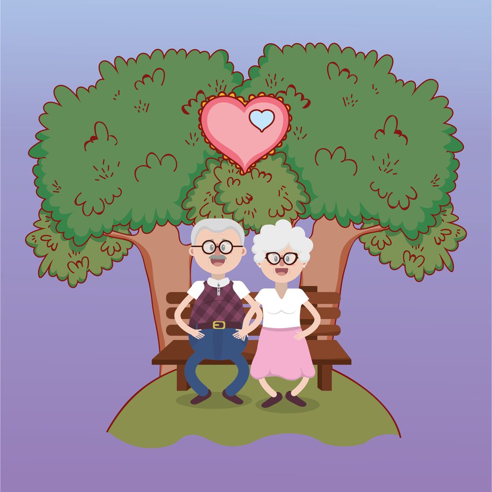 grandparents love couple together at park cartoon vector illustration graphic design