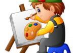 A boy is painting on an easel