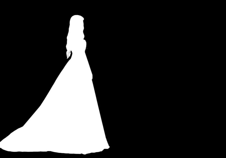 Silhouettes of girls in evening dress on a black background.