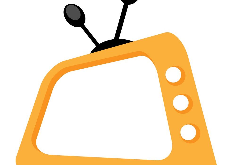 A yellow television set with two antennas on top.