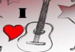 A drawing of an acoustic guitar with the words " i love music ".