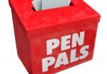 A red box with the words pen pals written on it.