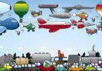 A bunch of different vehicles flying in the sky