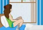 A girl sitting on the toilet in her room