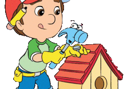 A boy is building a birdhouse with a hammer.